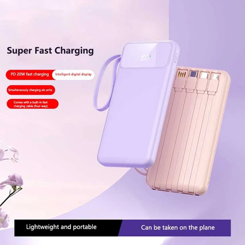 50000mAh 4in1 Power Bank With Built-in Cable Large-capacity Compact And Portable Power Bank for Xiaomi iPhone 17Promax Huawei