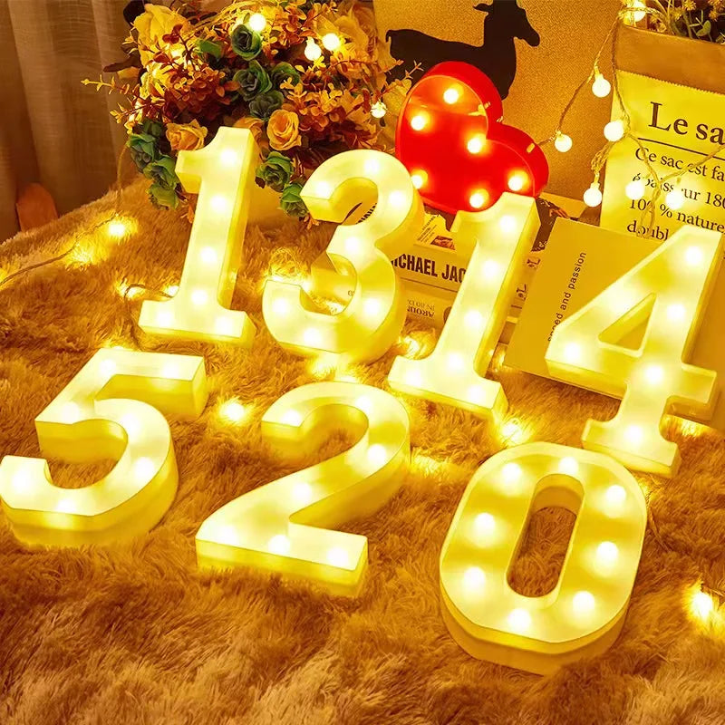 Luxury Alphabet Letter LED Lights Luminous Number Lamp  Battery Night Light for Home Wedding Birthday Christmas Party Decoration