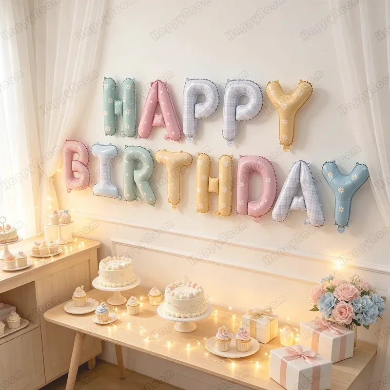 16Inch Happy Birthday Letter Balloons Set Daisy Flower Print Aluminum Film Balloon Birthday Party Decoration Supplies Party Prop