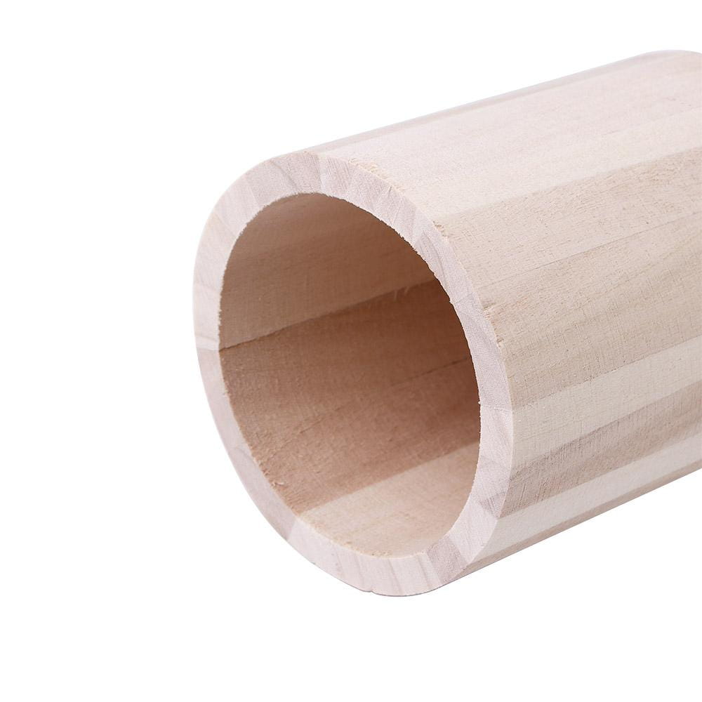 Porte-stylo cylindrique en bois de couleur claire, organisateur de bureau, avec surface lisse non finie et grain du bois visible.