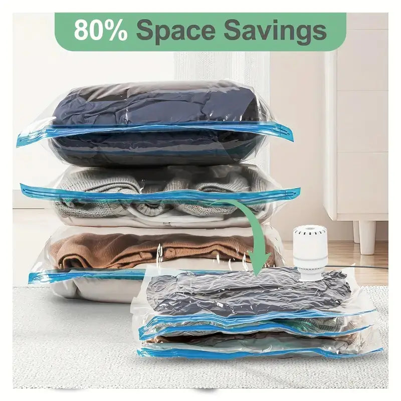 3/6/9-pc New Vacuum Storage Bags W/ Electric Pump. Space-Saving Bags Compress Quilts/Blankets, Seal Clothes. 80% Space-Saving Va
