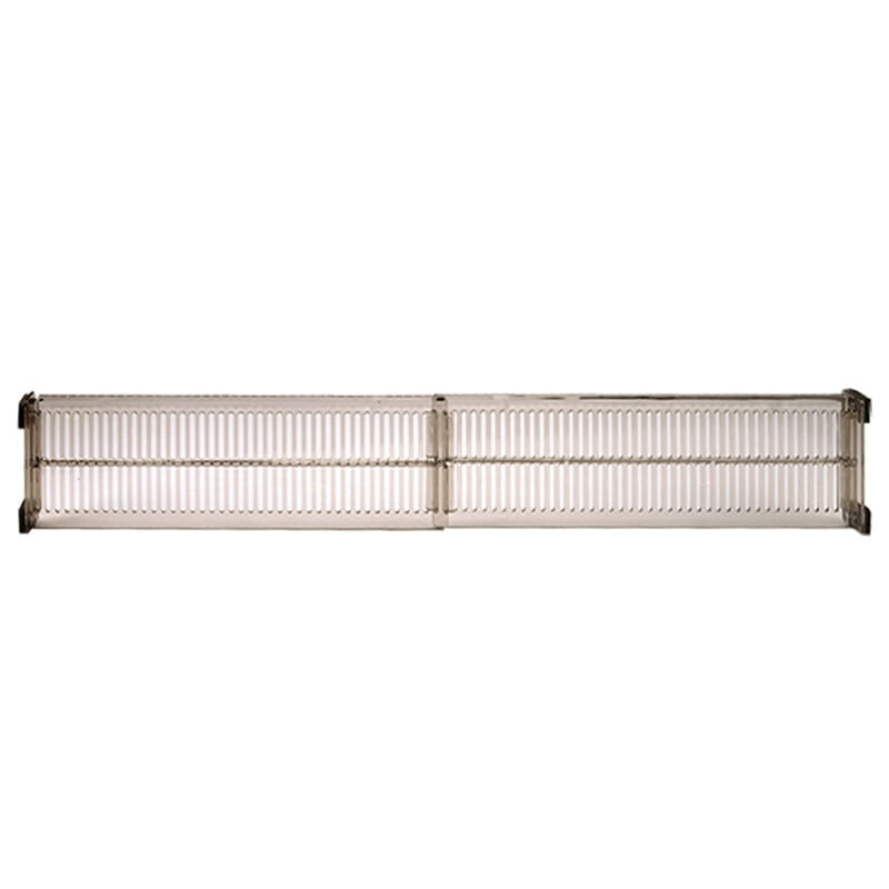 Grille de radiateur à double porte en métal argenté, avec barreaux verticaux et design moderne élégant, présentée aux côtés d’une séparation de tiroir, lot de 1 paire, organisateur en plastique réglable.