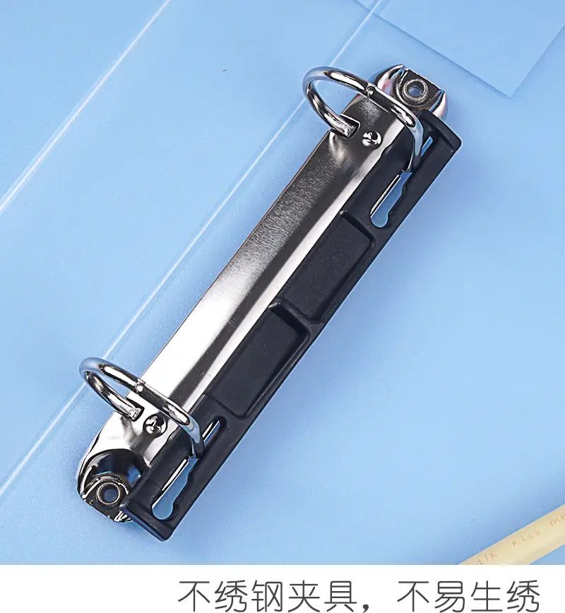 Black and silver stainless steel binder ring with a sleek durable design for an A4 pastel binder file folder transparent ring organizer.