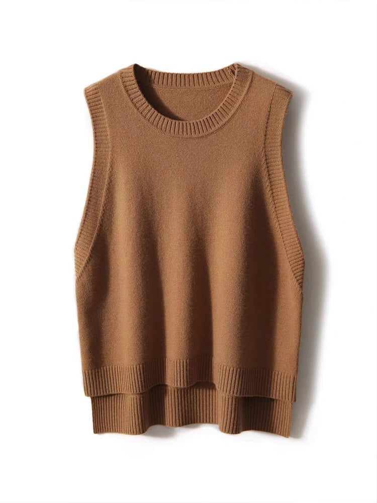 New Fashion 100% Merino Wool Women Sweater Vest Autumn Winter Female Knitwear Solid Pullover Sleeveless Cashmere Clothing Tops