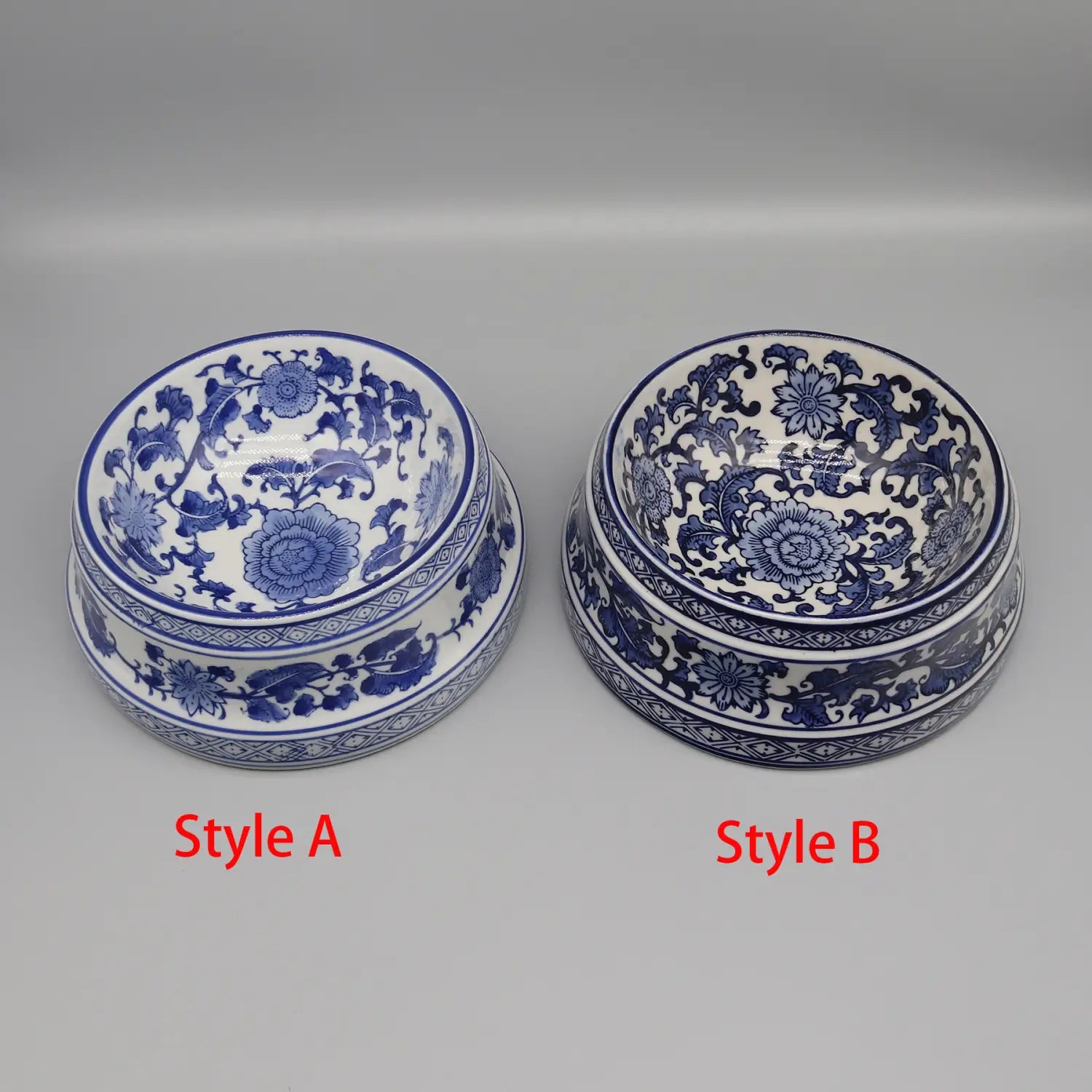 Two blue and white feeding bowl ceramic styles a and b with intricate floral porcelain patterns in a feeding bowl ceramic blue floral porcelain set.