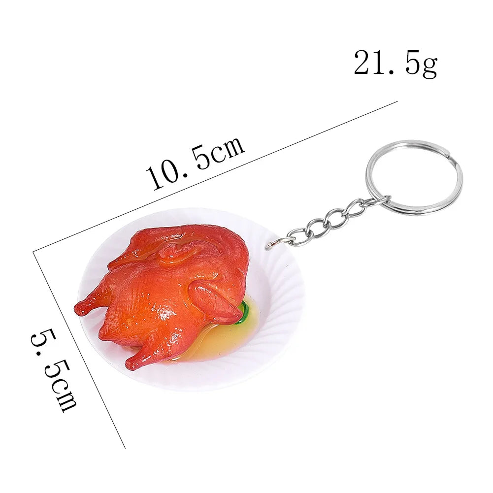New Simulation Food Key Chains Grilled Chicken Bok Choy Abalone Keychain Car Key Ring Backpack Mini Charm Fun Jewelry Gifts