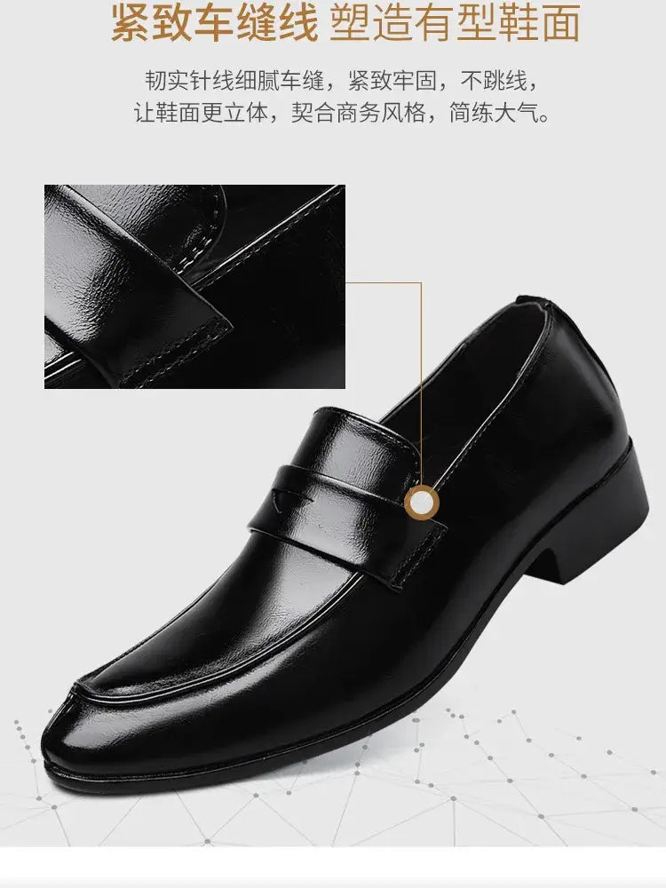 Black leather men leather business dress shoe with a polished finish and a single strap across the toe designed for formal wear.