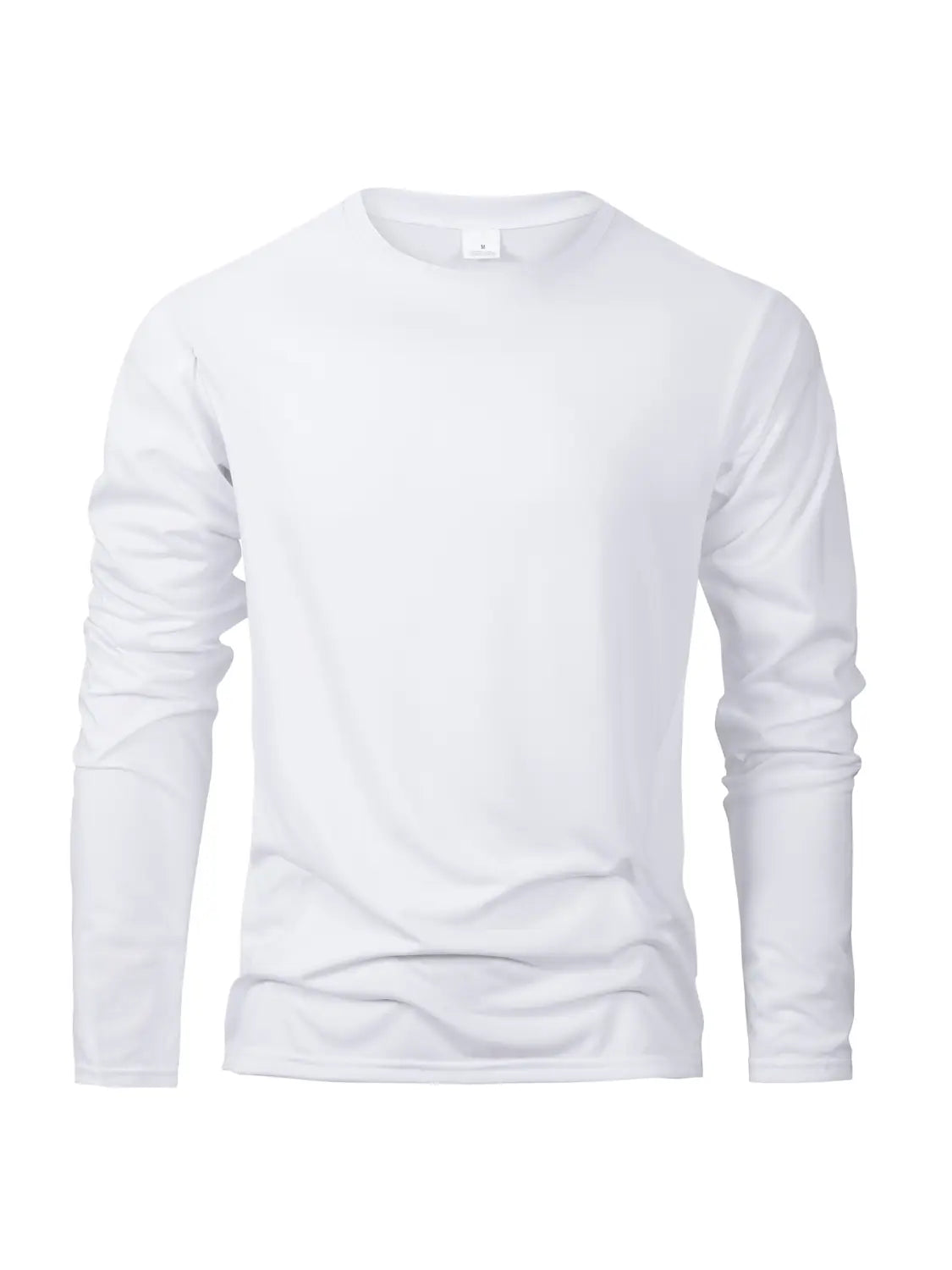 T-shirt manches longues col rond pour hommes, blanc, en coton doux à évacuation de l’humidité