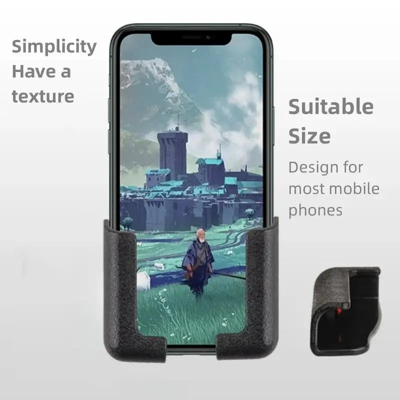 Soporte para teléfono móvil de coche negro con textura y cargador USB, con un diseño minimalista adecuado para la mayoría de los teléfonos móviles