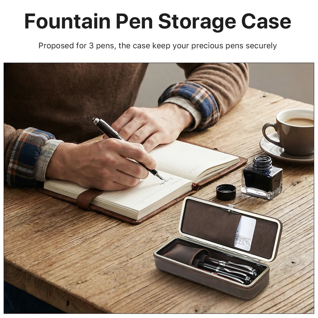 Luxury Handmade Genuine Leather 3 Slots Pen Case Retro Stationery Organizer School Office Gift Box