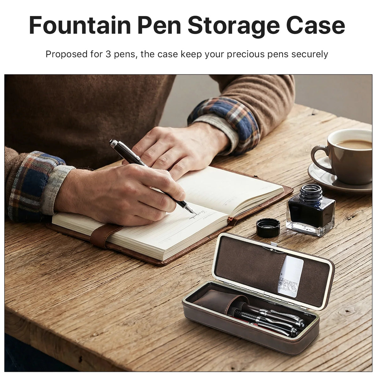 Luxury Handmade Genuine Leather 3 Slots Pen Case Retro Stationery Organizer School Office Gift Box