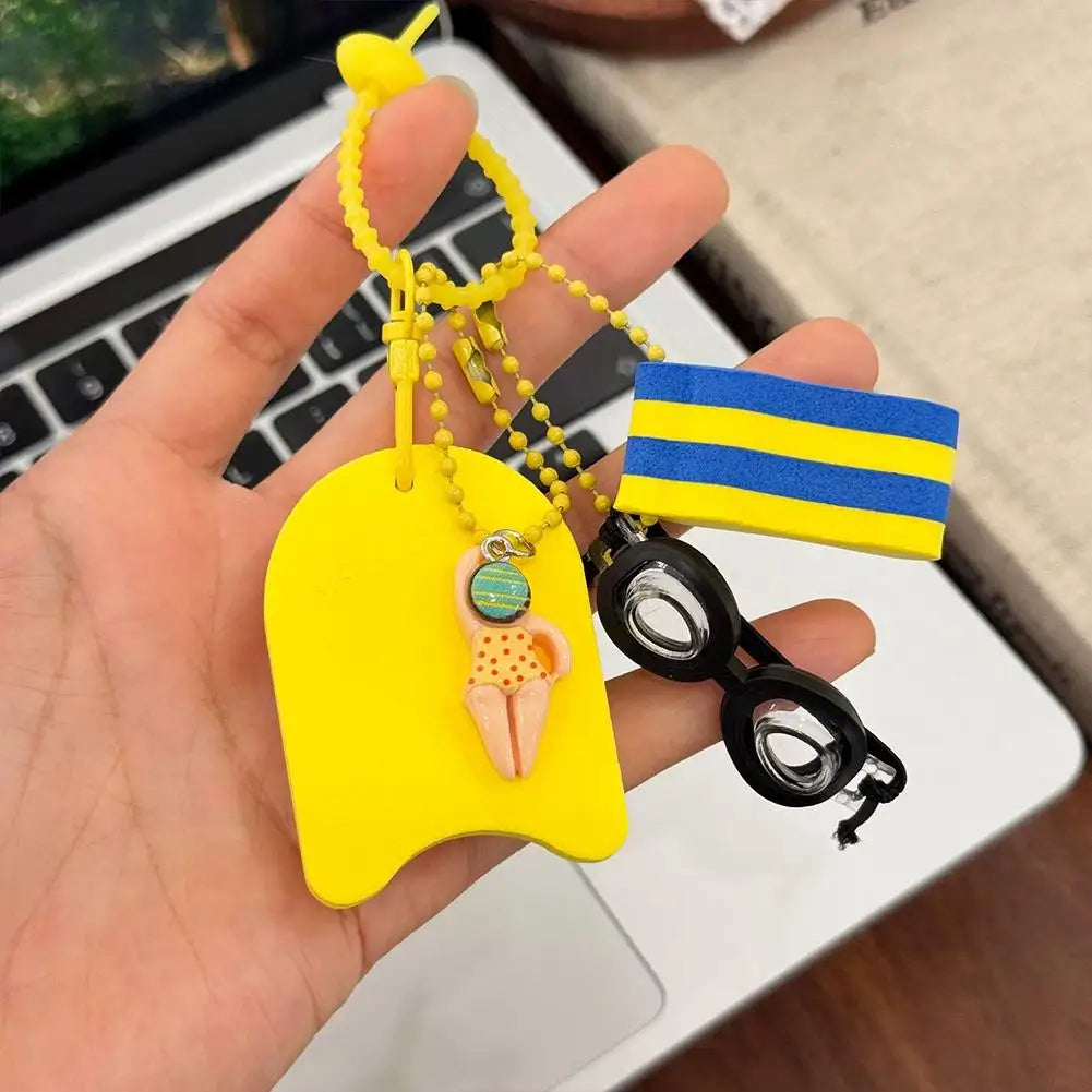 New Cartoon Girls Boys Swimming Keychain Summer Swimming Pool Float Board Glasses Keyrings Pendant Charm Accessories Gifts