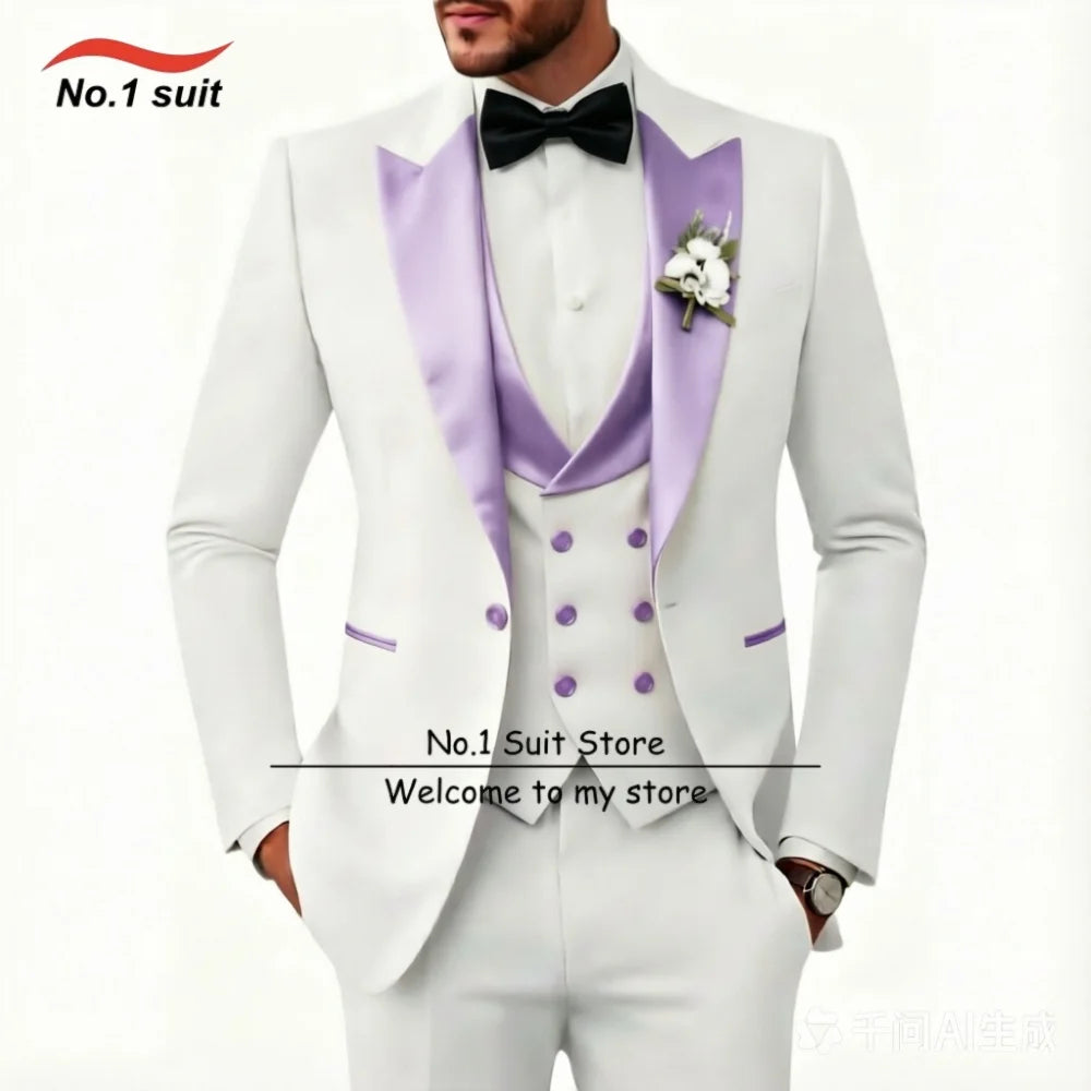 Wedding Tuxedo for Mens 3 Piece Suits Slim Fit Men Tuxedos Double-Breasted Prom Peaked Lapel Men Suits