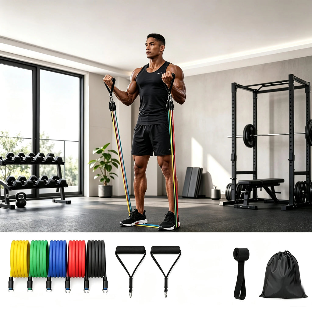 11Pcs Resistance Bands Set Portable Fitness Pull Rope Elastic Exercise Band with Door Anchor Ankle Strap Handles Home Gym Workou