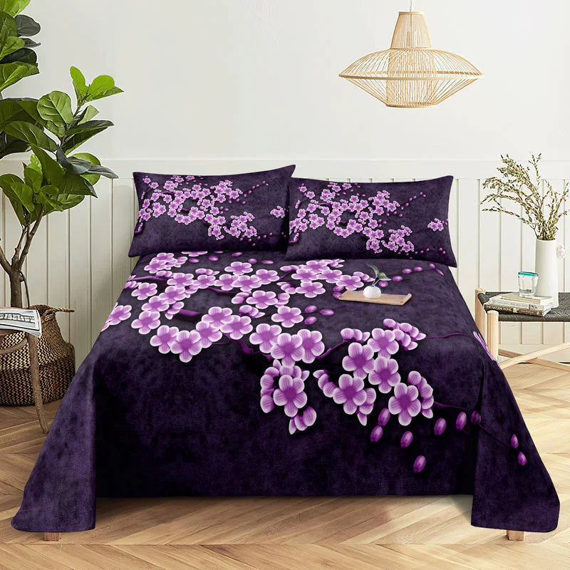 Purple Bedding Set Bed Sheet Linens Pillow Case Queen King Size Lanvender Butteryfly for Bedroom Soft Twin Full Single Double