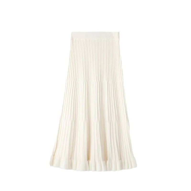 Knitted Skirt for Women High Waist and Thin in Winter, Drape Feeling Fungus  Splicing A-word Umbrella Skirt, Large Swing Skirt
