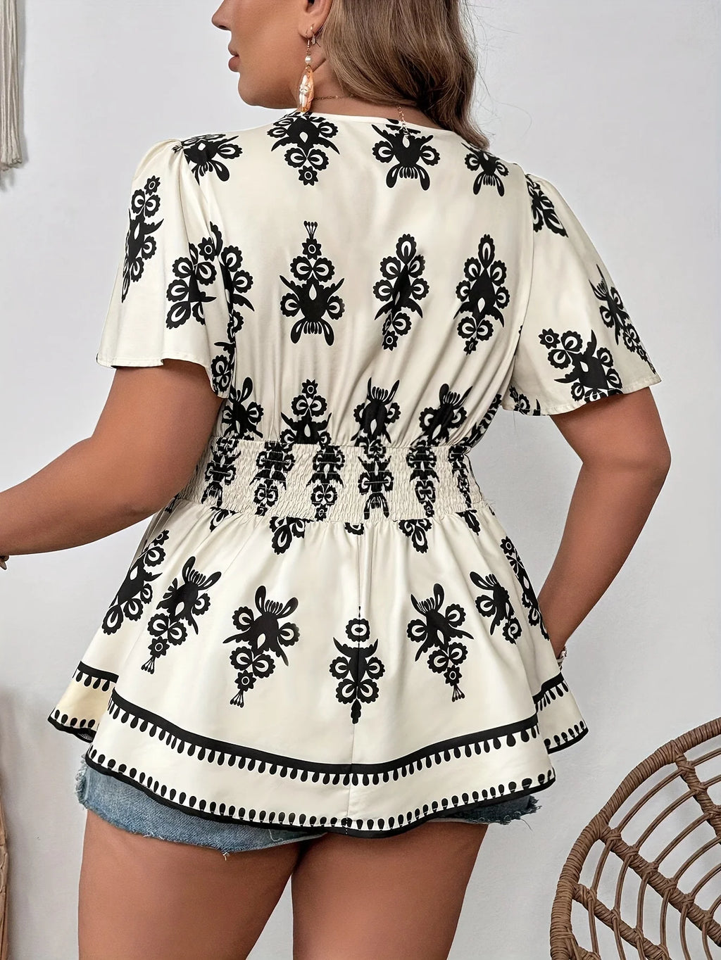 plus Size Ethnic Print Casual Elegant Fashion Top Women's plus Size T-Shirt Comfortable Loose Fit Trendy Style