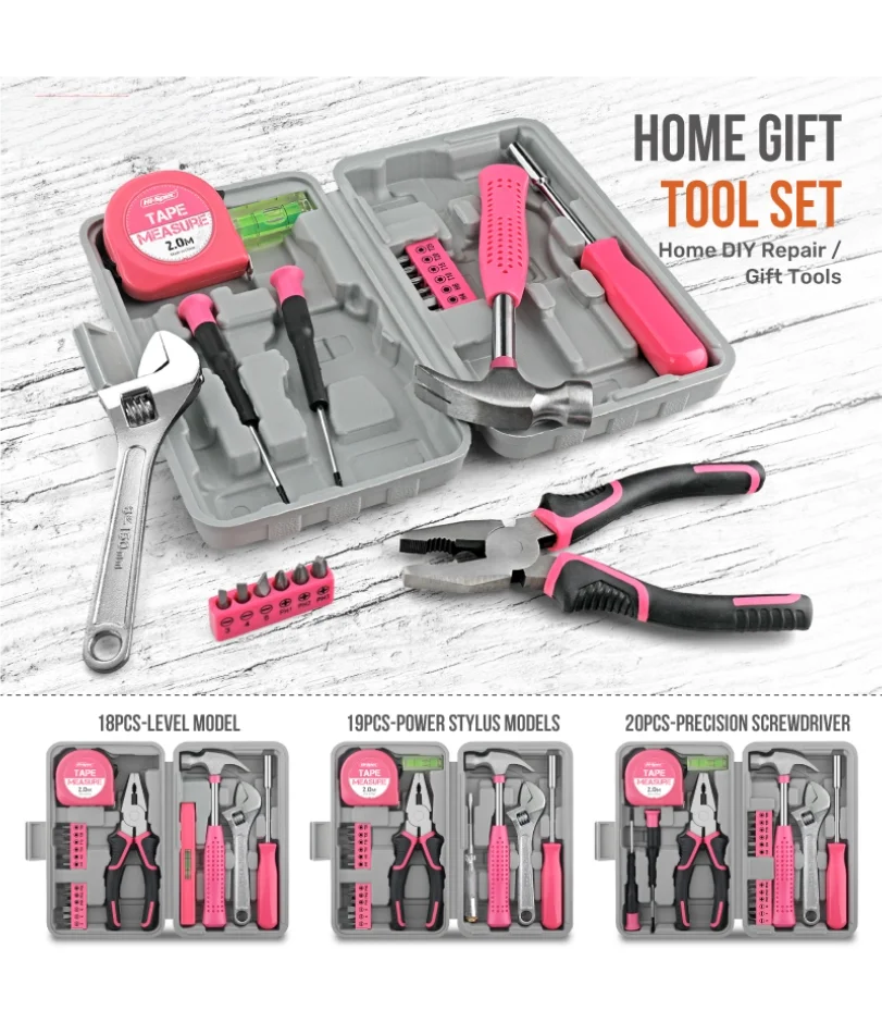 Hi-Spec Pink DIY Tool Kit with Electric Pen & CR-V Steel - Home Maintenance Hand Tools Set for Women & Car Care