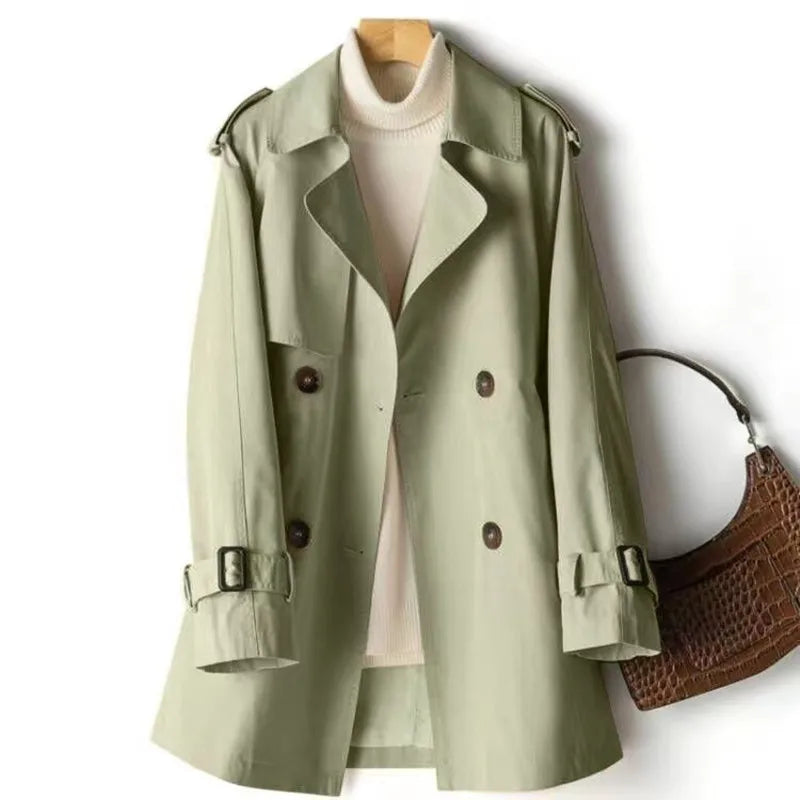 Women's Casual Trench Coat Midi Length Windbreaker Female Outerwear for Spring Autumn Big Size Black Khaki 4XL