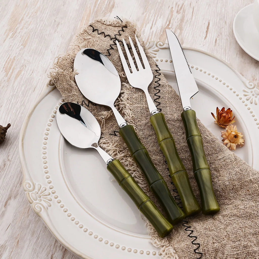 8Pcs Cutlery Sets Stainless Steel Dinnerware Sets Silver Acrylic Handle Tableware Western Food Knife Fork Teaspoon Cutleries