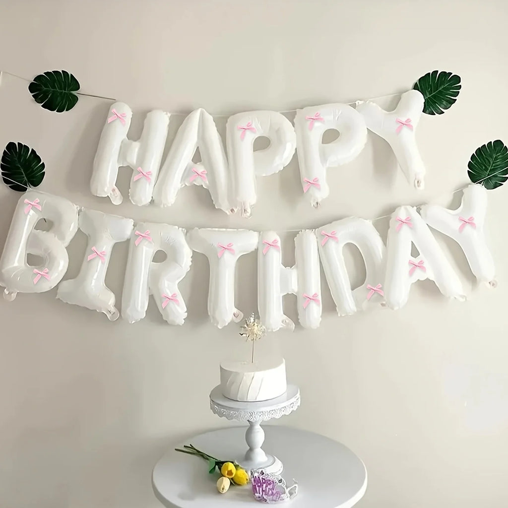 1Set Black White Happy Birthday Pink Bow Balloon Set Birthday Party Decoration Baby Shower Globos Gift Supplies Letter