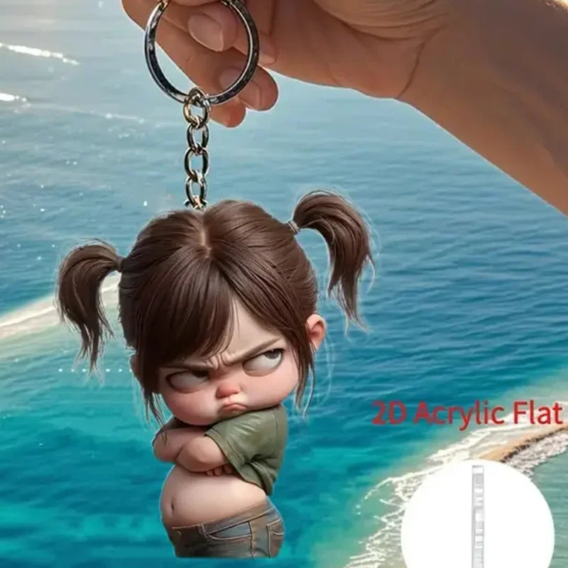 1 Cute Acrylic Girl Keychain, 2D Flat, Holiday Gift, Backpack Accessories, Key Decoration, Car Decoration, Keychain, Pendant