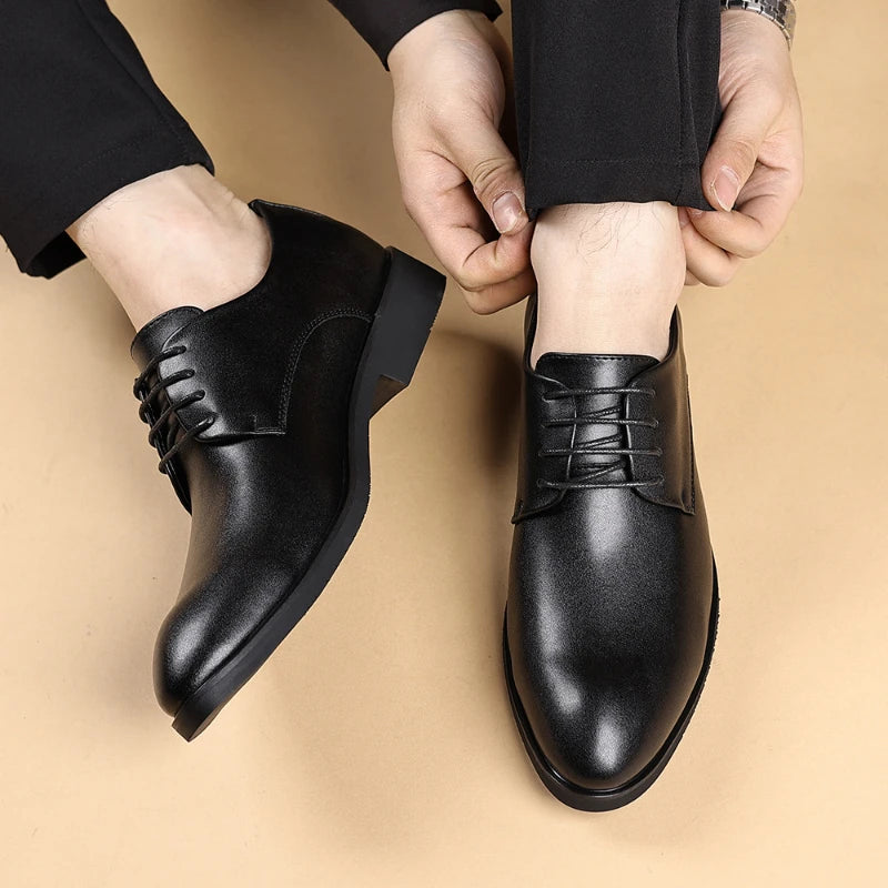 Elevator Dress Shoes Soft Sole Trendy Leather Shoes Business Formal British Style Wear Resistant Casual Shoes Simple Fashion