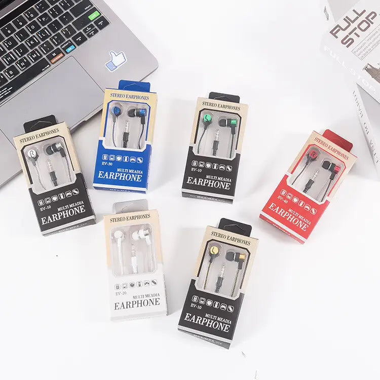 Blau-schwarze verkabelte In-Ear-Kopfhörer mit Mikrofon, EV-10 Stereo-Ohrhörer, mit eleganter Gestaltung und 3,5-mm-Anschluss für die Nutzung in Multimediaanwendungen