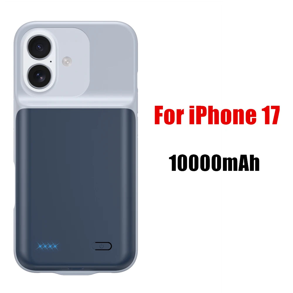 10000mAh Powerbank Cover For iPhone 17 16 Pro Max 17Air 16 Plus 16e External Battery Cases Portable Charger Power Bank Case