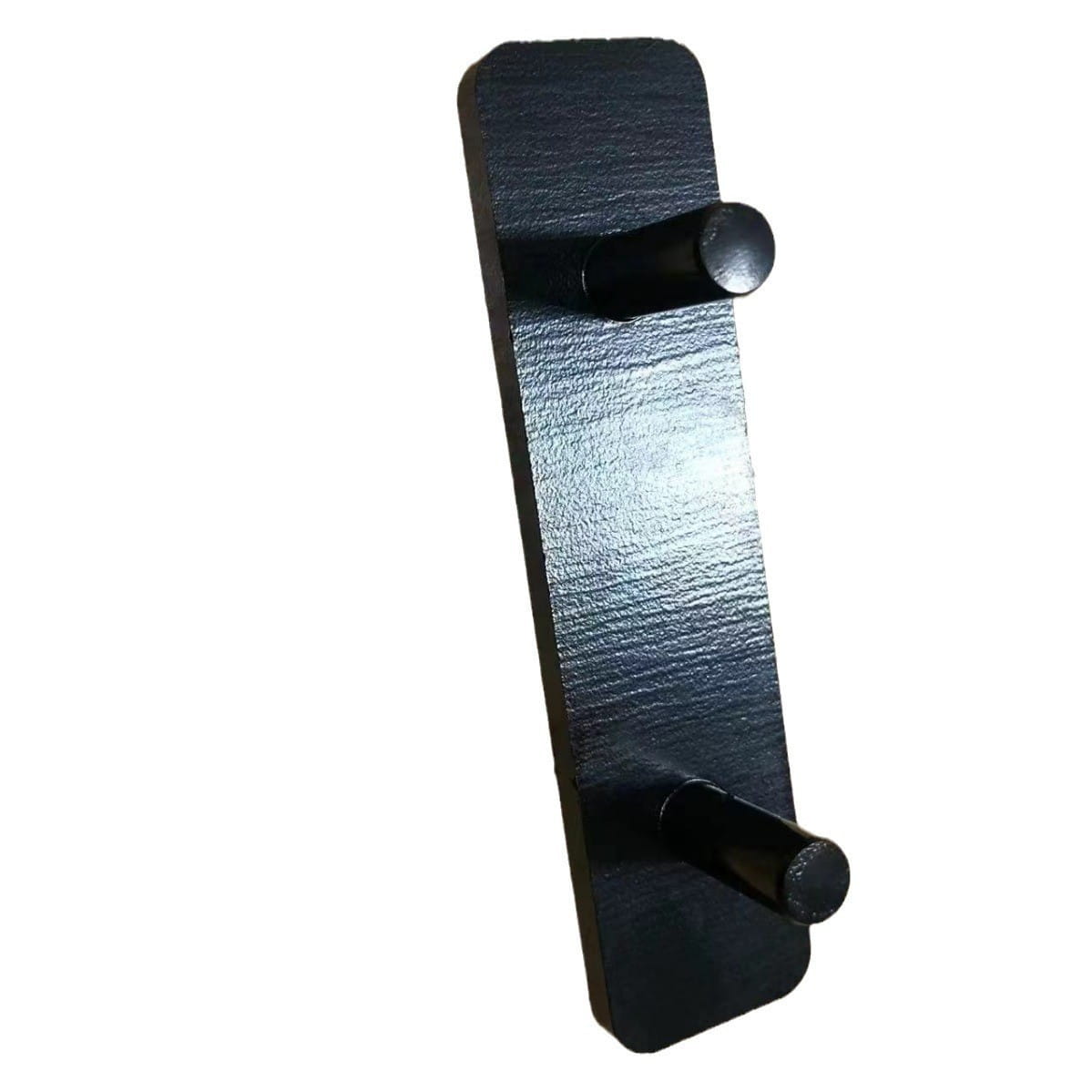 black wooden wall-mounted coat rack with two round pegs shown alongside heavy duty l shaped metal shelf bracket supporting up to 200kg