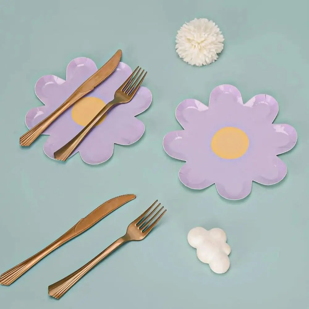 10pcs Disposable Daisy Picnic Tableware Kids Birthday Party Baby Shower Flower Dinner Plate Small Wedding Decoration