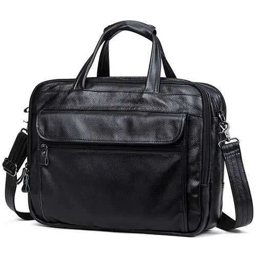 Fashion Genuine Leather Men A4 Office Bag Handbag Business Casual Men's Travel Bag 15.6" Laptop Shoulder Bags Tote Briefcase