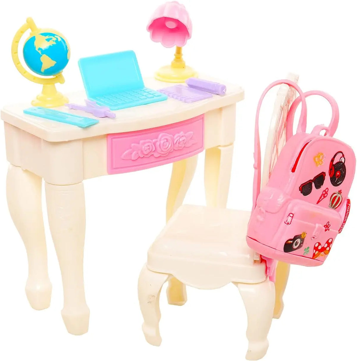 19 Pcs Girl Doll School Accessories Backpack Mini Desk Lamp Laptop Mini Globe Glasses and Headset for 11.5inch Doll Kids Toys