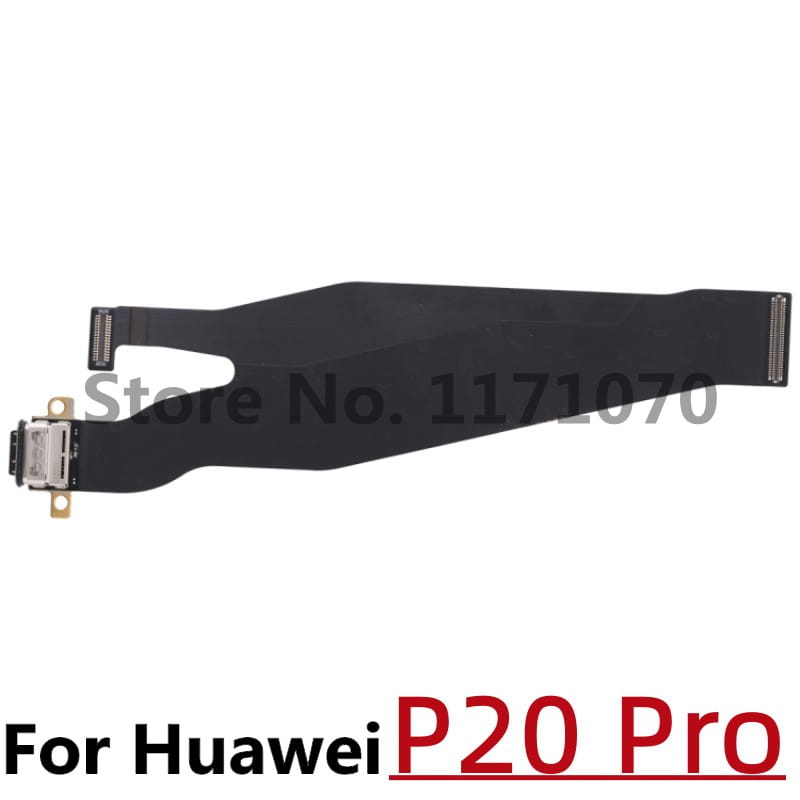 black flexible ribbon cable with metallic connectors for Huawei P20 pro charging port flex cable replacement compatible with p10 p20 p30 models