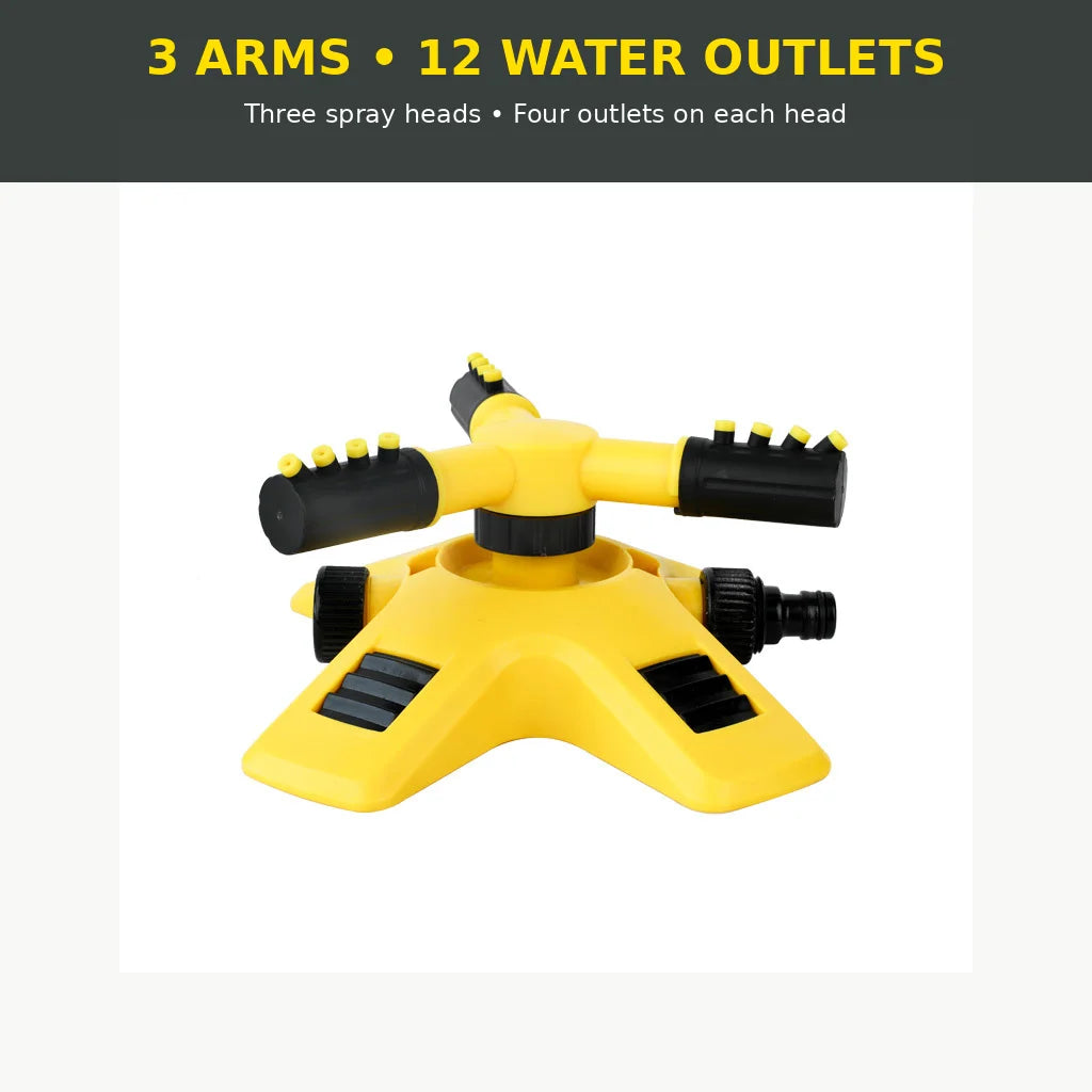 360 Degree Automatic Rotating Lawn Sprinkler 3 Arm Garden Watering Sprayer Large Area Irrigation for Yard Grass