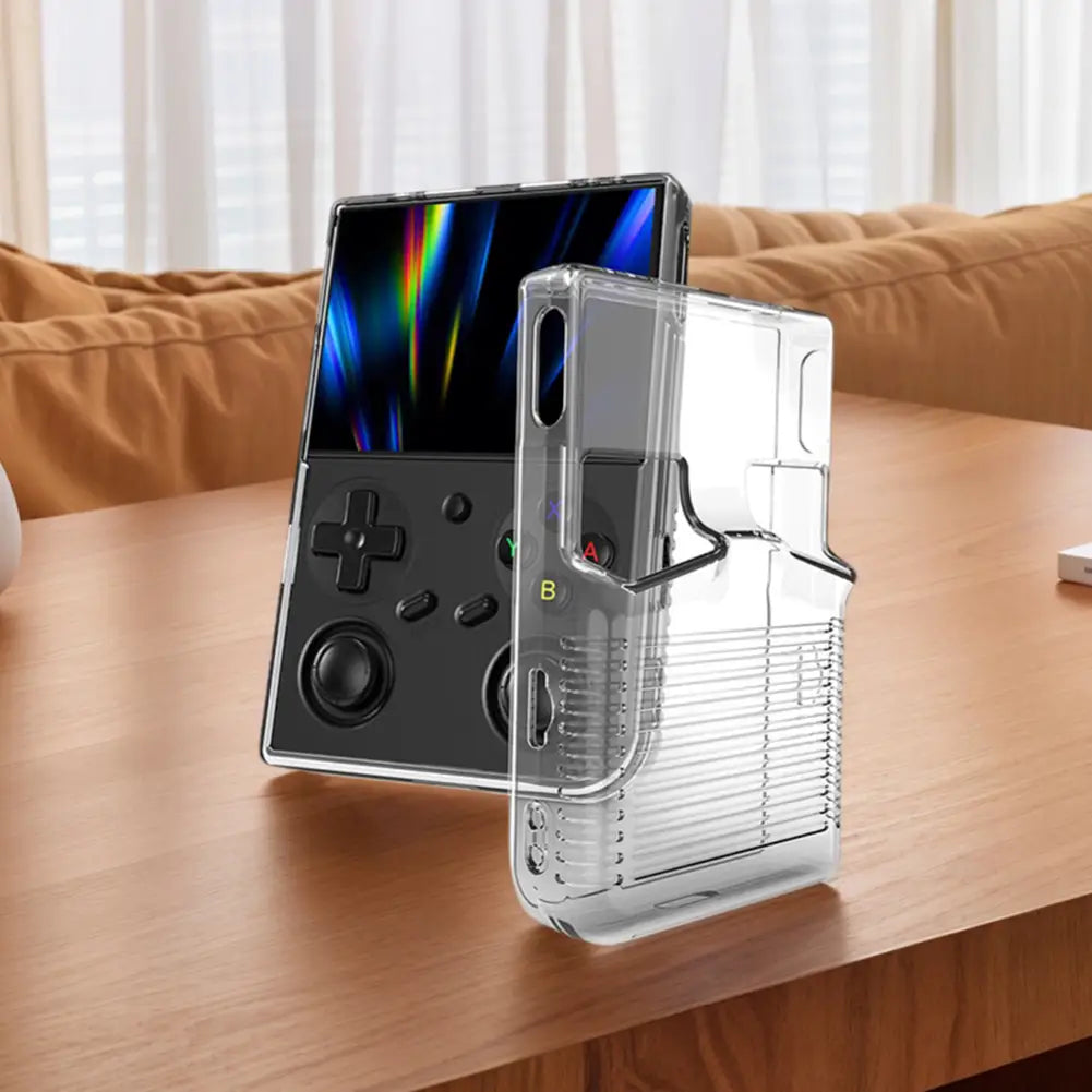 clear transparent tpu protective case for anbernic rg 35xxpro game console providing durable protection and full device visibility