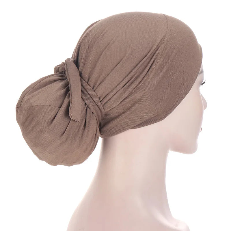 New Faon Women Spring Autumn Warm Hat Solid Color Tie-Wrap Headscarf Cap Outdoor Soild Female Muslim Hijabs Women Beanies
