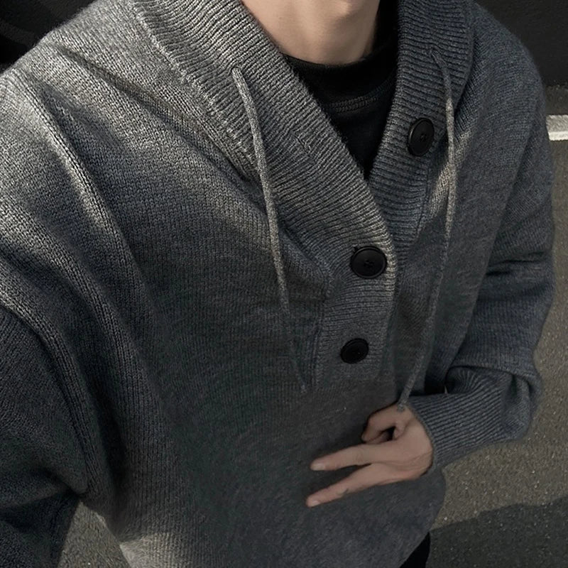 Autumn Men's Hooded Knitwear Sweaters American Retro Fashion Trend Streetwear Casual Loose Pullover Sweater Male Y2K Hooded Knit