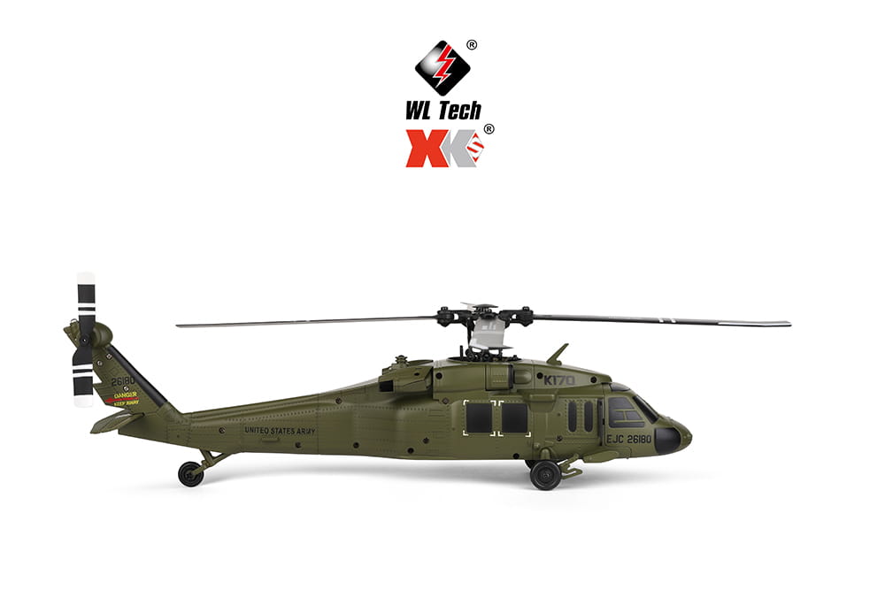 olive green wltoys k170 uh-60l remote control helicopter model with 800mah 20c battery offers extended flight time and realistic design.