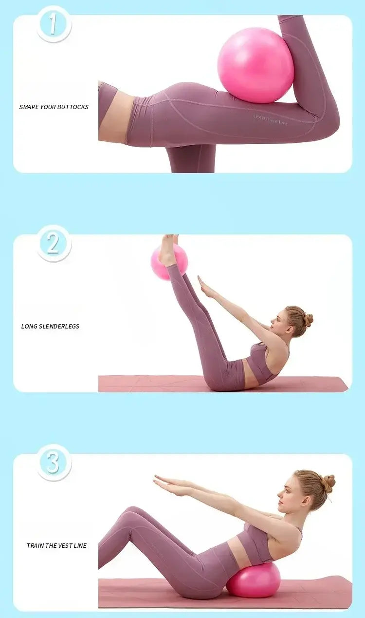Balle de yoga rose de 25 cm, pour exercices de gymnastique, fitness et pilates, pour l’équilibre et le renforcement du tronc, à utiliser lors d’entraînements en salle en intérieur.