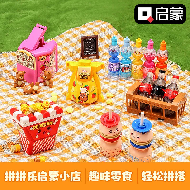 Building blocks, creative and cute food, happy fast food, jigsaw puzzle, sweet words, small particles, educational assembly toys