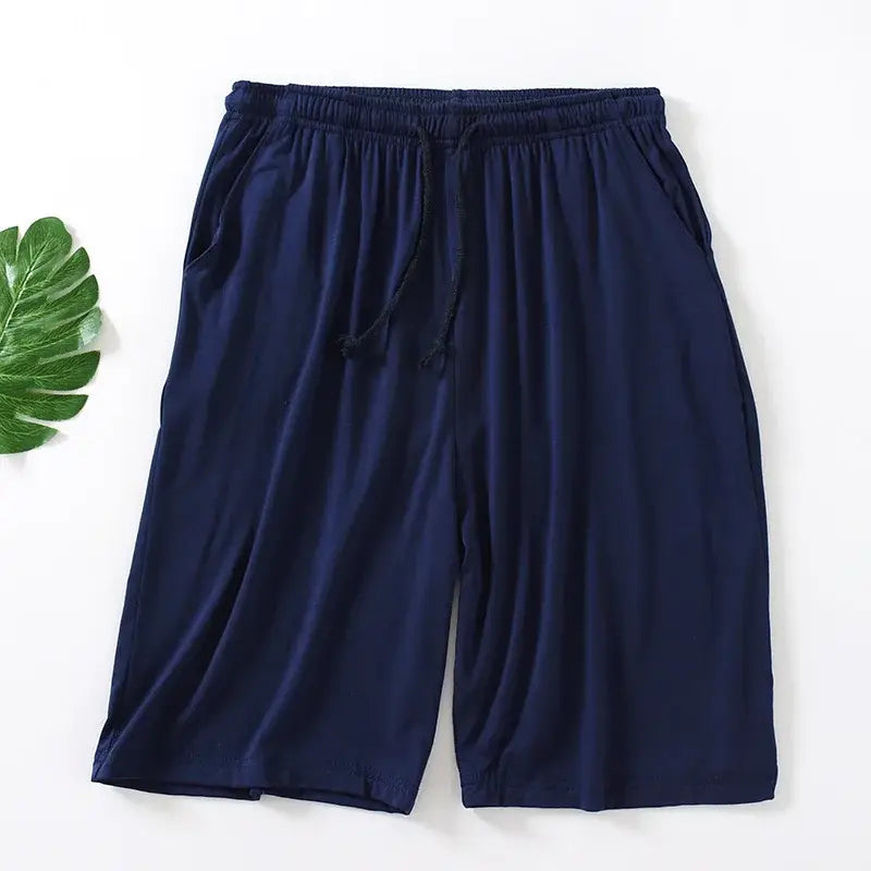 Herren-Modal-Cotton-Loungewear-Shorts in Navyblau mit elastischem Bund und Kordelzug für bequemes Tragen