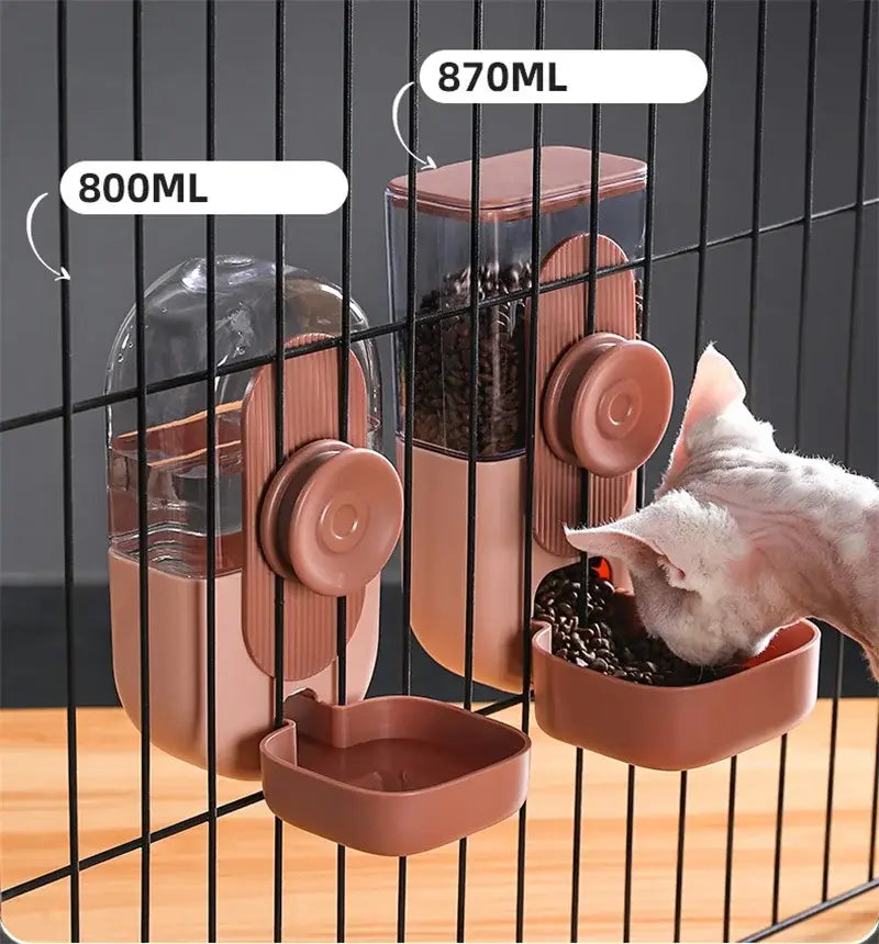 Rose gold automatic pet feeder made of high-quality plastic with a clear food storage section and a detachable bowl for cat food.
