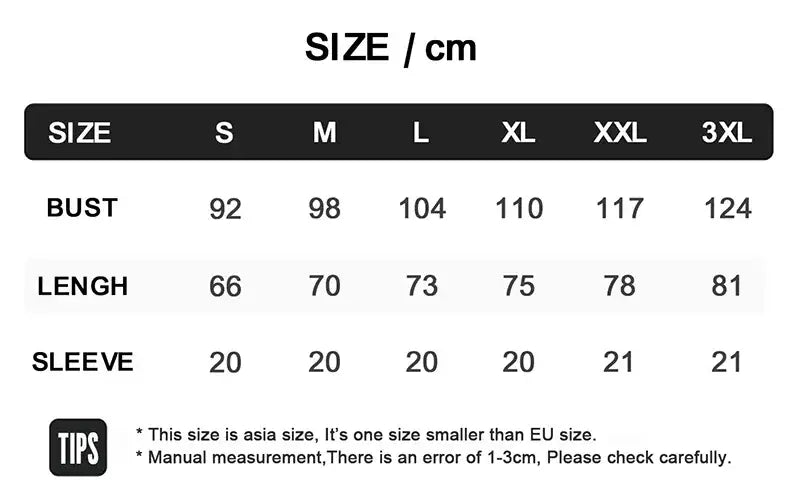 Guide des tailles pour le t-shirt vintage à motif de voiture de muscle de la marque Tips, présentant les mesures du vêtement en centimètres pour les tailles S à 3XL.