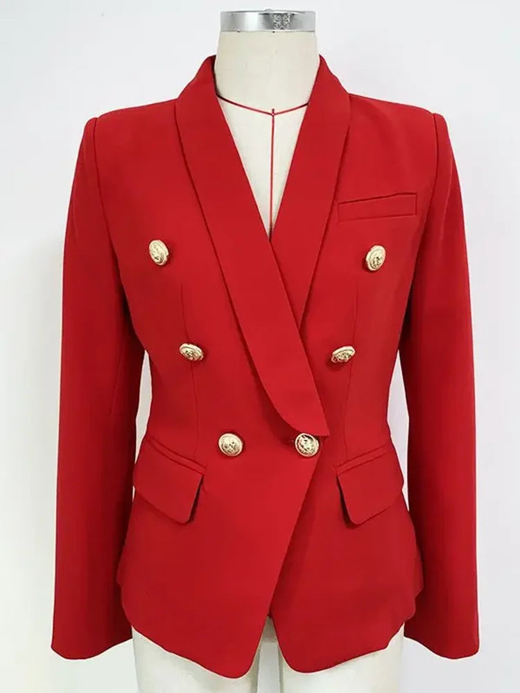 HIGH STREET New Fashion 2026 Designer Blazer Women's Long Sleeve Double Breasted Metal Lion Buttons Long Blazer Outer Wear