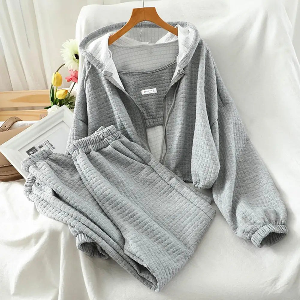 Women Hooded Tracksuit Sports 3 Pieces Set Sweatshirts Pullover Hoodies Pants Suit Home Sweatpants Trousers Outfits 2024