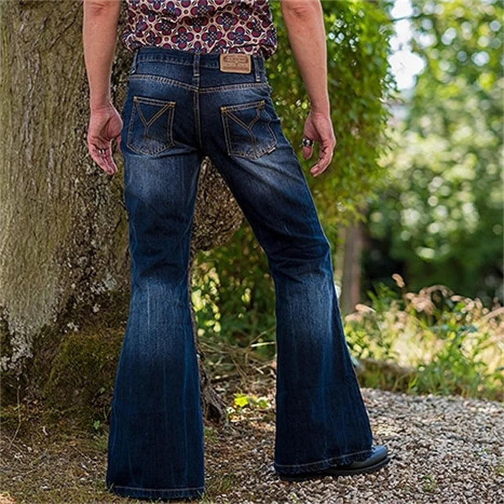 New Mens Big Flared Jeans BootCut Leg Trousers Loose Male Designer Classic Denim Jeans Bell Bottom Jeans for Men Hosen Herren
