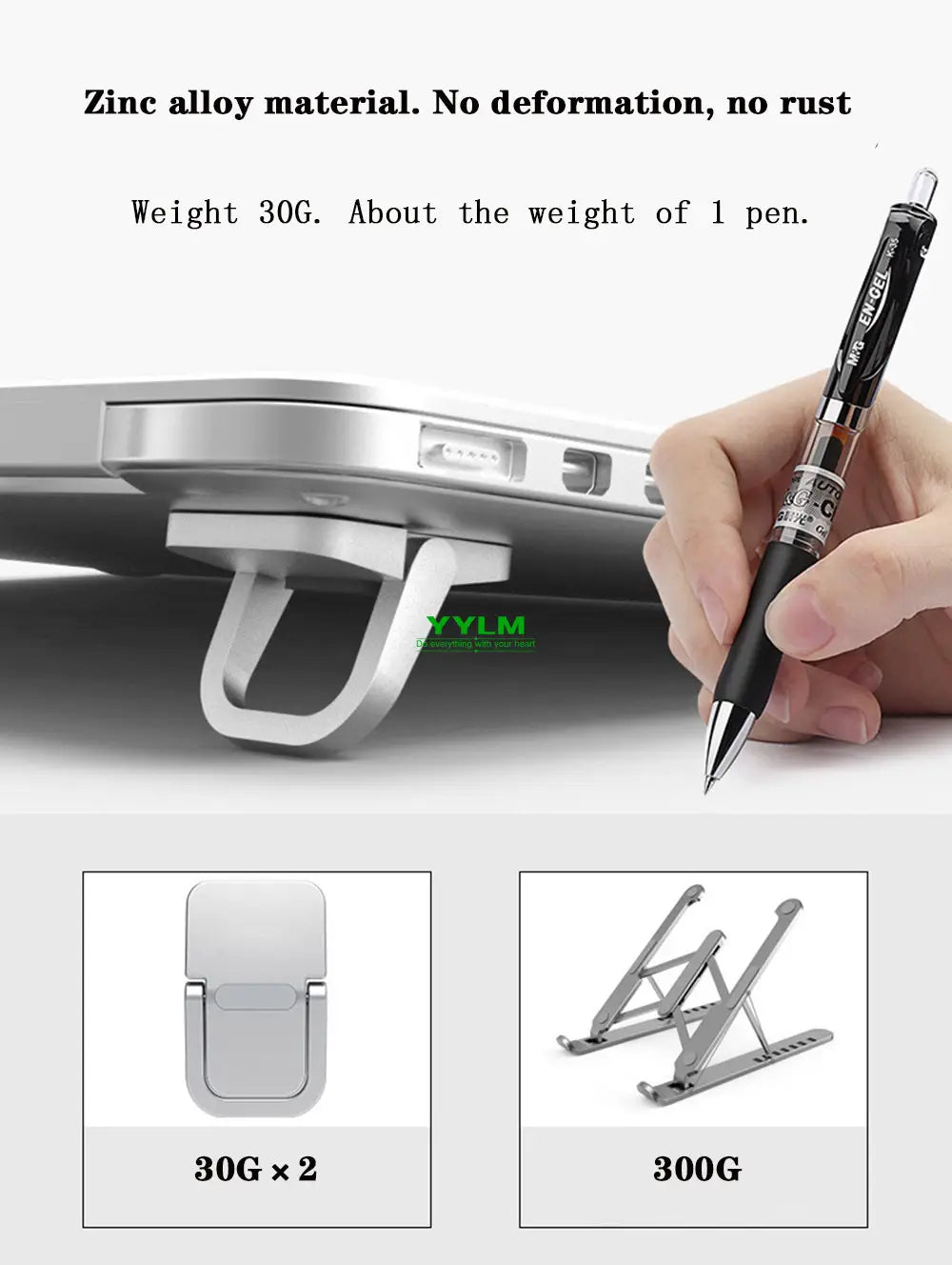 Mini-Laptopständer aus Silber-Zink-Aluminiumlegierung, tragbar und kompakt, mit schlankem minimalistischen Design und zwei Einheiten, geeignet für die Nutzung mit Computertastaturen