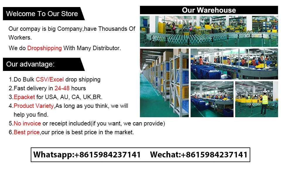 a promotional banner for an e-commerce store featuring dropshipping services with images of warehouse operations and contact information alongside a universal stroller extension footrest infant footboard designed for enhanced stroller comfort.