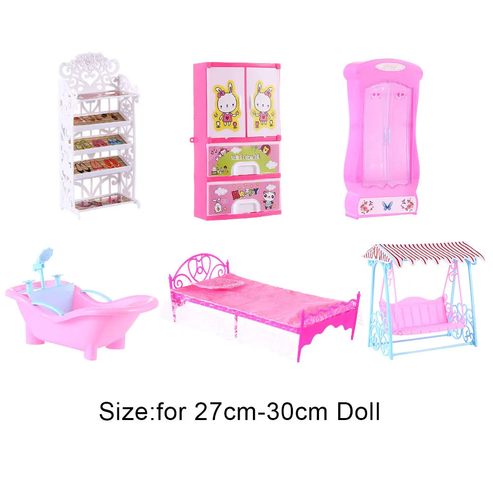 Dollhouse Furniture Creative Miniature Furniture Wardrobe/Bed/Shoe Rack/Bathtub/Swing For Doll Living Room Decor Accessories